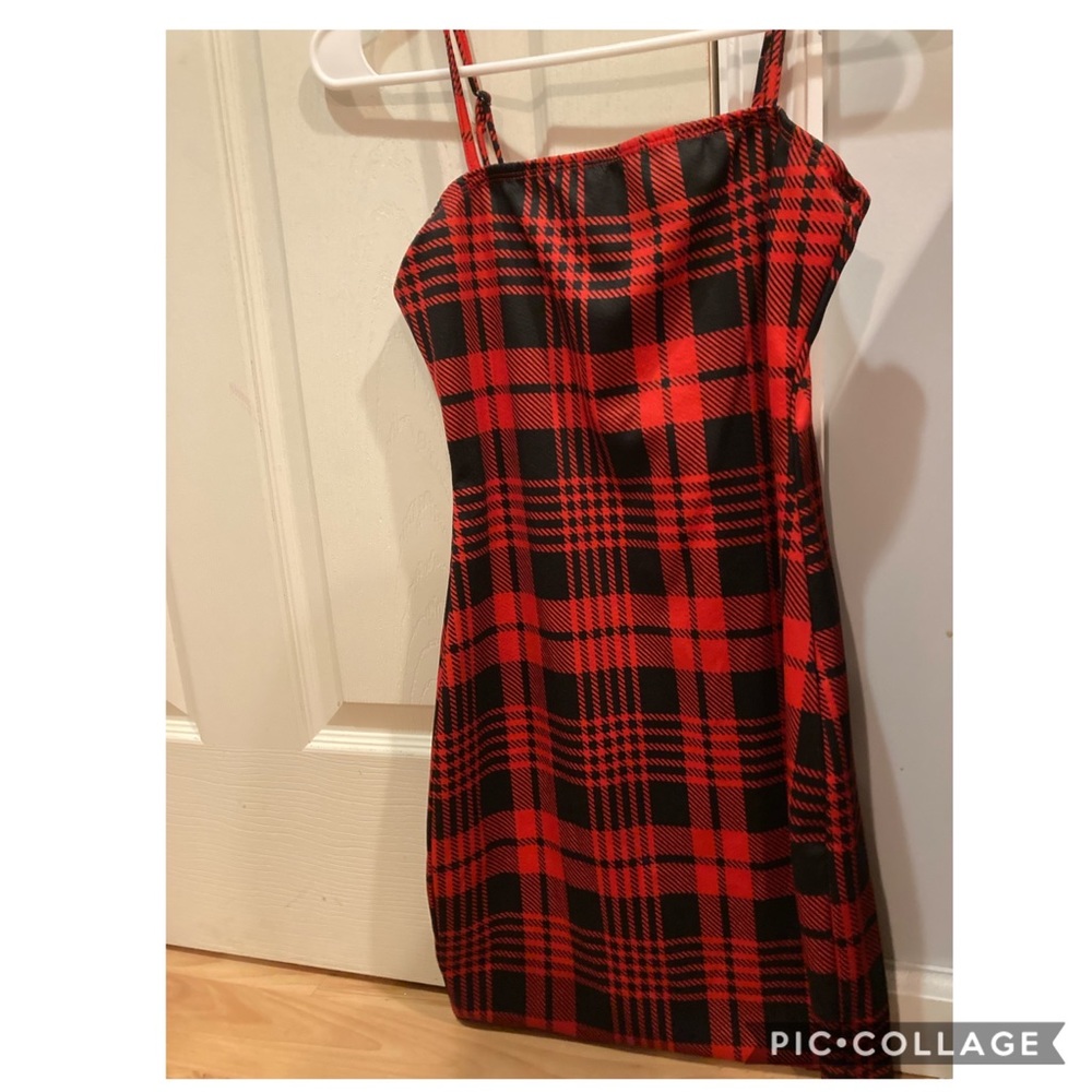 Womens red and black plaid minidress